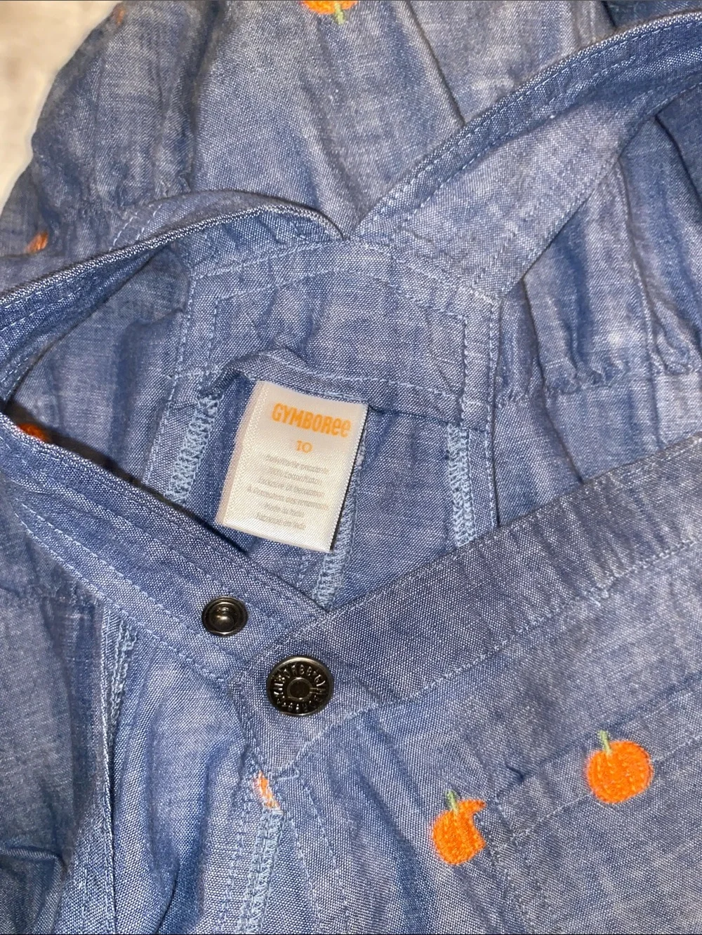 Gymboree Blue Denim-Style Pinafore Dress with Orange Pumpkin Dots
